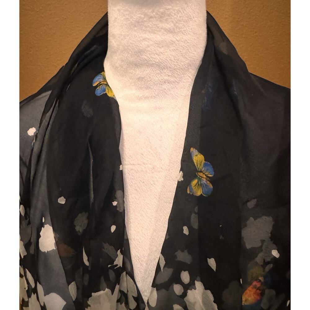 Moschino Silk Scarf Black/White Ombré Butterfly Italy Made 68 by 25 - Picture 2 of 5